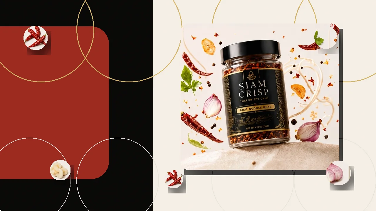 Premium Thai crispy chili texture with chili, garlic, shallot, and aromatic oil
